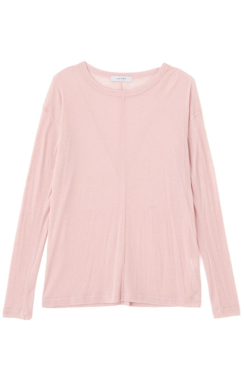 【アドーア/ADORE】のソフトハイゲージジャージートップス インテリア・キッズ・メンズ・レディースファッション・服の通販 founy(ファニー) 　ファッション　Fashion　レディースファッション　Fashion for Women　トップス・カットソー　Cut & Sew Tops　シャツ・ブラウス・オフィスカジュアル　Elegant Blouses & Button-Ups　ロングTシャツ・Tシャツ　Longline T-Shirts & Tees　カットソー・ベーシックTシャツ　Cut-and-Sewn Tops / Stretch Tees & Basics　なめらか　Smooth, Silky Texture　シアー　Sheer, See-Through　スリーブ　Sleeve, Long Sleeve / Short Sleeve　ロング　Long, Long-Length　エレガント 上品　Elegant　新作・新入荷　New Arrivals / New In　ピンク|ID: prp329100004717741 ipo3291000000034089570