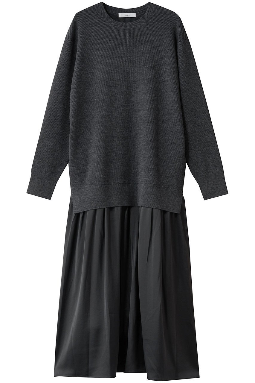 【エブール/ebure】のブライト畦ニット 異素材ワンピース インテリア・キッズ・メンズ・レディースファッション・服の通販 founy(ファニー) 　ファッション　Fashion　レディースファッション　Fashion for Women　ワンピース　Dresses　チュニック　Tunic Tops & Dresses　コンビ　Combo, Combination Style　サテン　Satin, Glossy Fabric　チュニック　Tunic, Long Top　ドッキング　Docking, Mixed Material　ブライト　Bright, Shiny　ベーシック　Basic, Essential　リラックス　Relax, Relaxed Fit　エレガント 上品　Elegant　畦　Ribbed Knit　チャコールグレー|ID: prp329100004717748 ipo3291000000035833433