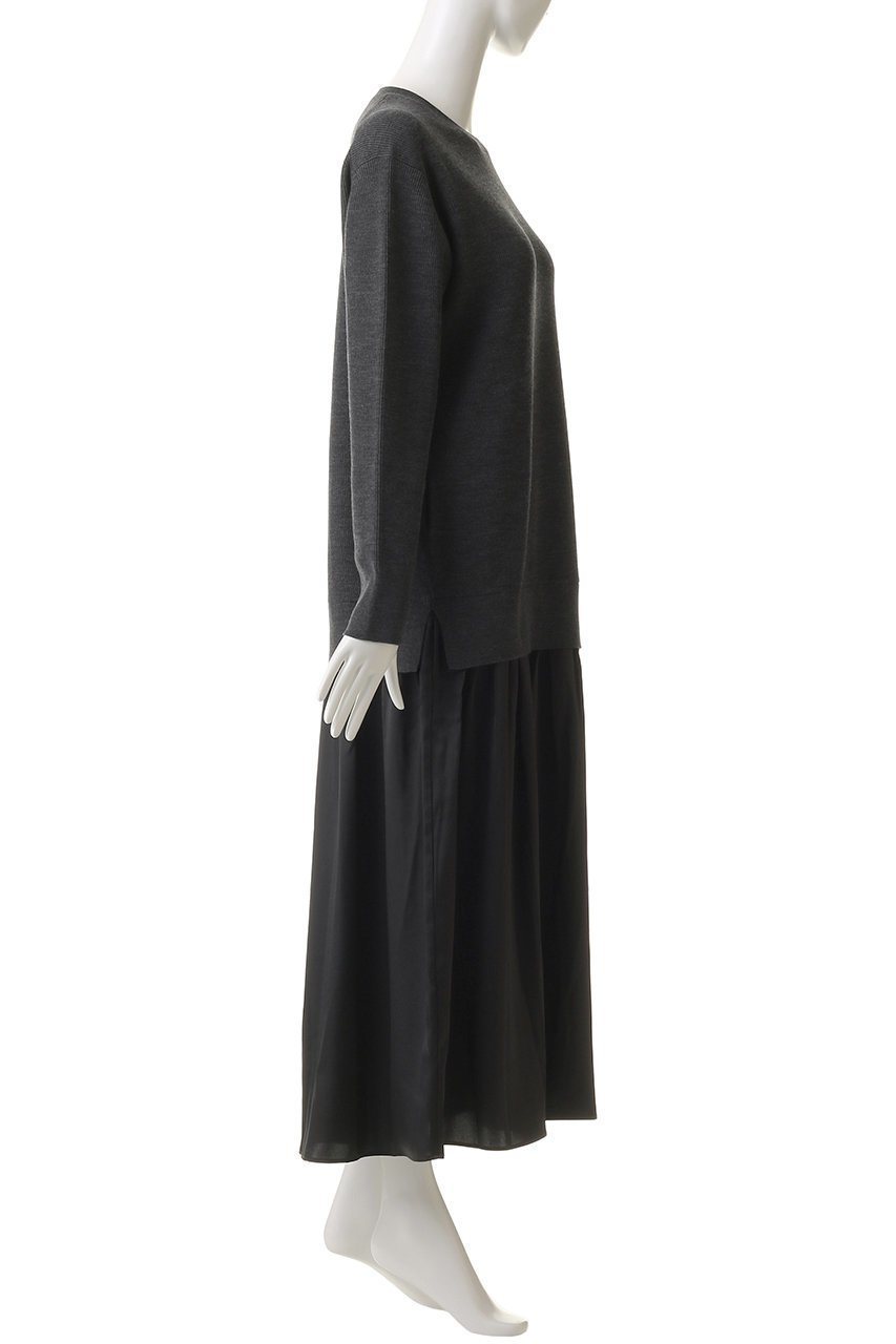 【エブール/ebure】のブライト畦ニット 異素材ワンピース 人気、トレンドファッション・服の通販 founy(ファニー) 　ファッション　Fashion　レディースファッション　Fashion for Women　ワンピース　Dresses　チュニック　Tunic Tops & Dresses　コンビ　Combo, Combination Style　サテン　Satin, Glossy Fabric　チュニック　Tunic, Long Top　ドッキング　Docking, Mixed Material　ブライト　Bright, Shiny　ベーシック　Basic, Essential　リラックス　Relax, Relaxed Fit　エレガント 上品　Elegant　畦　Ribbed Knit　other-3|ID: prp329100004717748 ipo3291000000035833441