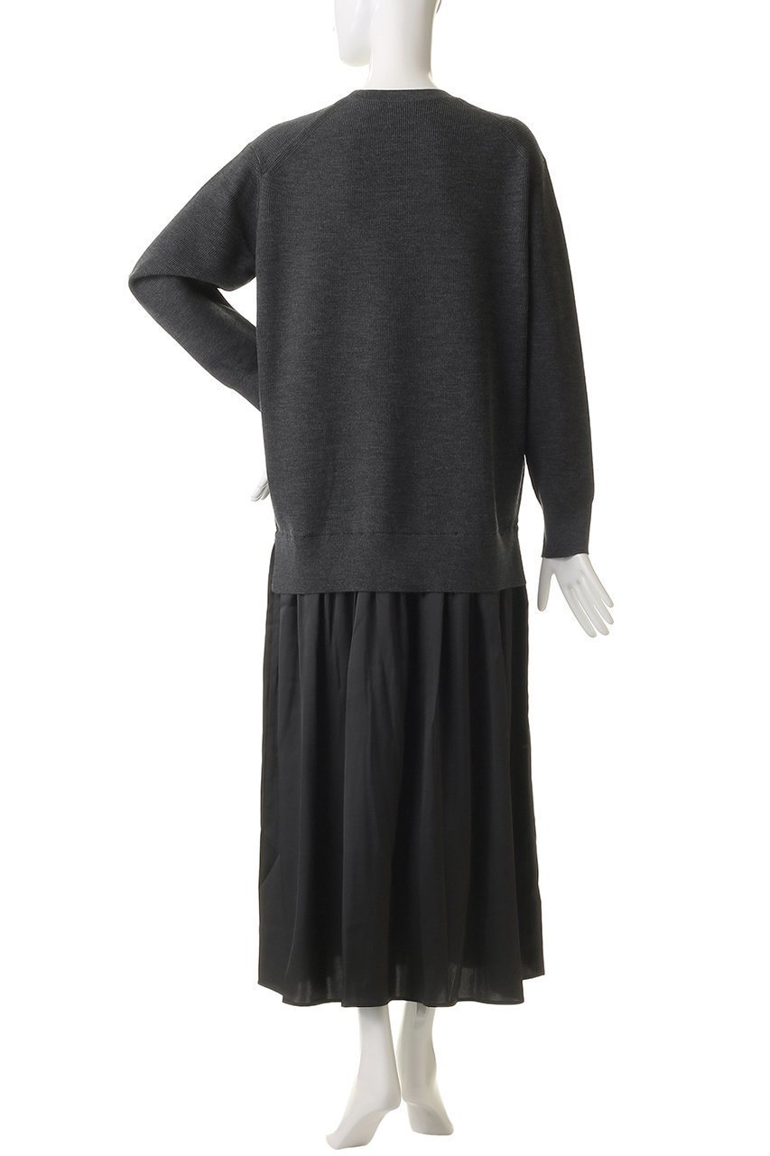 【エブール/ebure】のブライト畦ニット 異素材ワンピース 人気、トレンドファッション・服の通販 founy(ファニー) 　ファッション　Fashion　レディースファッション　Fashion for Women　ワンピース　Dresses　チュニック　Tunic Tops & Dresses　コンビ　Combo, Combination Style　サテン　Satin, Glossy Fabric　チュニック　Tunic, Long Top　ドッキング　Docking, Mixed Material　ブライト　Bright, Shiny　ベーシック　Basic, Essential　リラックス　Relax, Relaxed Fit　エレガント 上品　Elegant　畦　Ribbed Knit　other-4|ID: prp329100004717748 ipo3291000000035833444