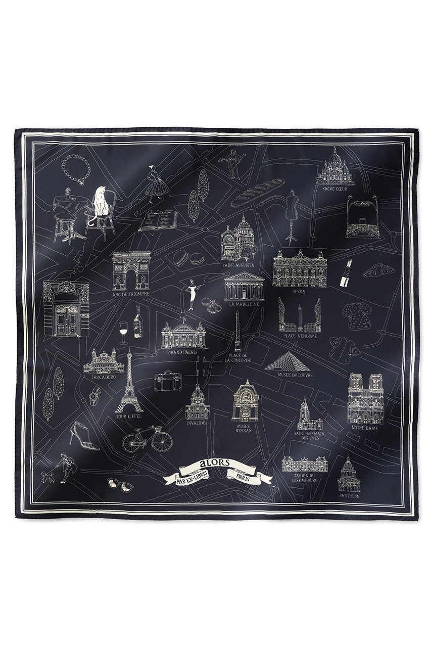 【アロー/aLORS】のFoulard Ex-libris Paris×aLORS スカーフ インテリア・キッズ・メンズ・レディースファッション・服の通販 founy(ファニー) 　ファッション　Fashion　レディースファッション　Fashion for Women　ストール　Soft & Warm Scarves　マフラー・スヌード / 冬小物の定番　Scarves & Mufflers　イタリア　Italy　エレガント 上品　Elegant　シルク　Silk, 100% Silk　スカーフ　Scarf, Neckwear　ストール　Stole, Wrap　ドレープ　Drape, Draping Fabric　ハンド　Hand, Handmade　プリント　Print, Printed Pattern　マフラー　Scarf, Muffler　新作・新入荷　New Arrivals / New In　ダークネイビー×アイボリー|ID: prp329100004717755 ipo3291000000034089674