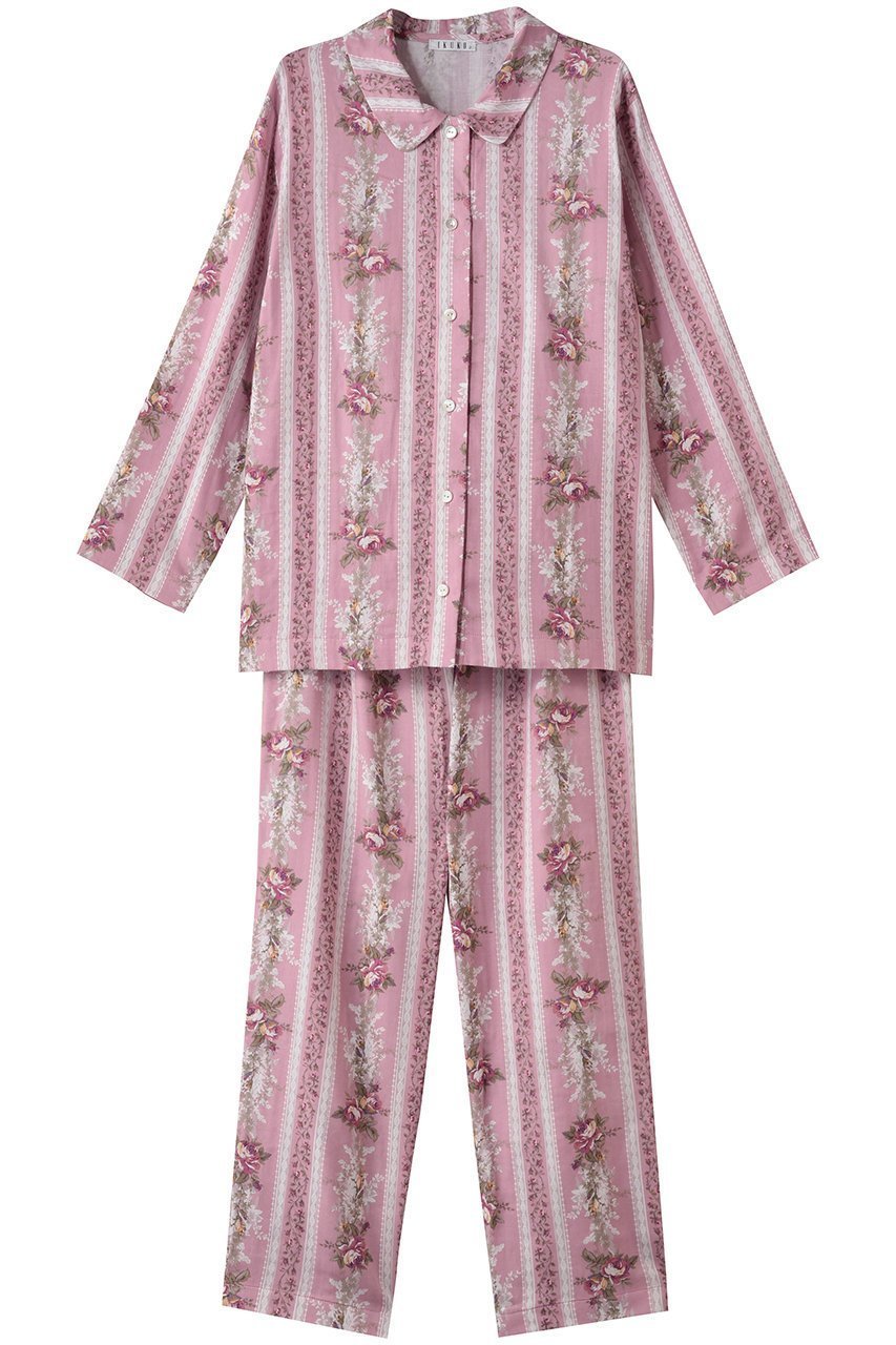 【イクコ/IKUKO / GOODS】のダブルガーゼ花柄襟付きパジャマ インテリア・キッズ・メンズ・レディースファッション・服の通販 founy(ファニー) 　クラシカル　Classical, Vintage-Inspired　スリーブ　Sleeve, Long Sleeve / Short Sleeve　ダブル　Double, Double-Breasted　パジャマ　Pajamas, Sleepwear　プリント　Print, Printed Pattern　ベーシック　Basic, Essential　ロング　Long, Long-Length　エレガント 上品　Elegant　新作・新入荷　New Arrivals / New In　ピンク|ID: prp329100004717769 ipo3291000000034089794