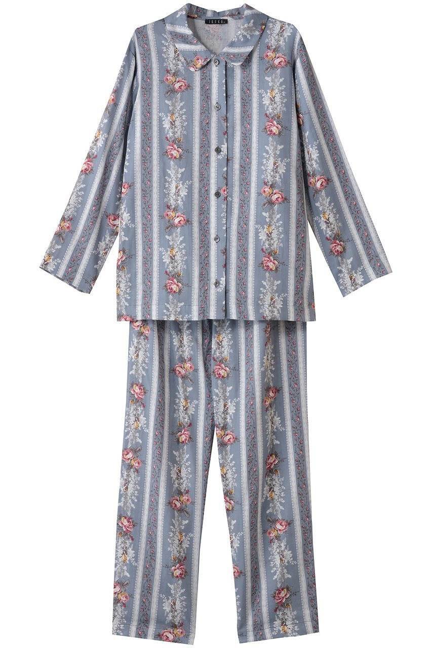 【イクコ/IKUKO / GOODS】のダブルガーゼ花柄襟付きパジャマ インテリア・キッズ・メンズ・レディースファッション・服の通販 founy(ファニー) 　クラシカル　Classical, Vintage-Inspired　スリーブ　Sleeve, Long Sleeve / Short Sleeve　ダブル　Double, Double-Breasted　パジャマ　Pajamas, Sleepwear　プリント　Print, Printed Pattern　ベーシック　Basic, Essential　ロング　Long, Long-Length　エレガント 上品　Elegant　新作・新入荷　New Arrivals / New In　ブルー|ID: prp329100004717769 ipo3291000000034089795