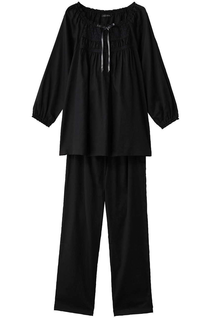 【イクコ/IKUKO / GOODS】のビンテージサテンレースパジャマ インテリア・キッズ・メンズ・レディースファッション・服の通販 founy(ファニー) 　ギャザー　Gathered, Ruffled　クラシカル　Classical, Vintage-Inspired　サテン　Satin, Glossy Fabric　スリーブ　Sleeve, Long Sleeve / Short Sleeve　パジャマ　Pajamas, Sleepwear　フェミニン　Feminine, Girly　リボン　Ribbon, Bow　レース　Lace, Lace Fabric　ロング　Long, Long-Length　新作・新入荷　New Arrivals / New In　ブラック|ID: prp329100004717773 ipo3291000000034089824