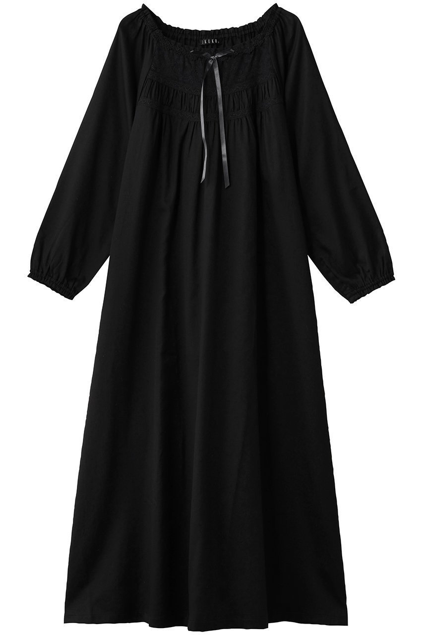 【イクコ/IKUKO / GOODS】のビンテージサテンレースネグリジェ インテリア・キッズ・メンズ・レディースファッション・服の通販 founy(ファニー) 　エレガント 上品　Elegant　ギャザー　Gathered, Ruffled　サテン　Satin, Glossy Fabric　スリーブ　Sleeve, Long Sleeve / Short Sleeve　パジャマ　Pajamas, Sleepwear　フェミニン　Feminine, Girly　リボン　Ribbon, Bow　レース　Lace, Lace Fabric　ロング　Long, Long-Length　新作・新入荷　New Arrivals / New In　ブラック|ID: prp329100004717775 ipo3291000000034089836