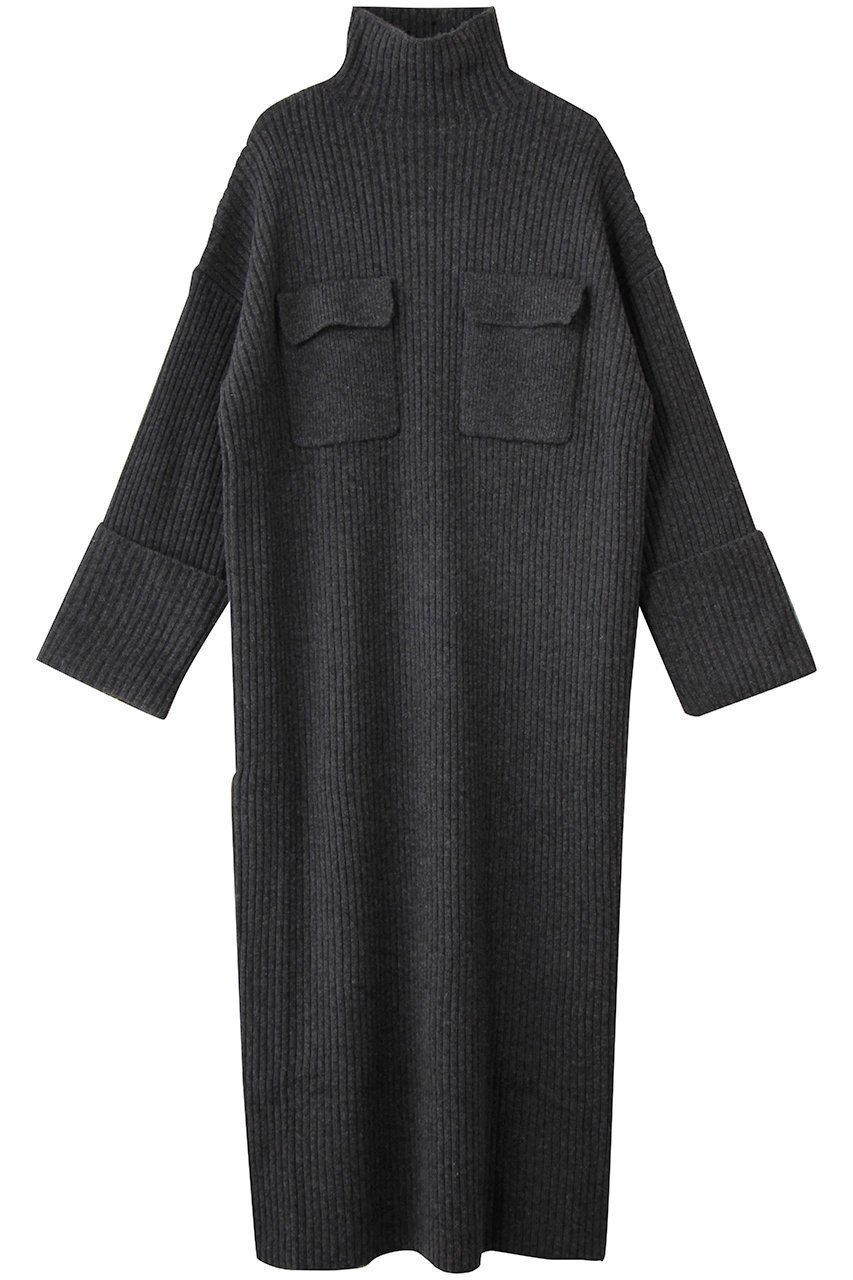 【サクラ/SACRA】のエクストラファインラムウールリブワンピース インテリア・キッズ・メンズ・レディースファッション・服の通販 founy(ファニー) 　ファッション　Fashion　レディースファッション　Fashion for Women　ワンピース　Dresses　チュニック　Tunic Tops & Dresses　カフス　Cuff Design　スリーブ　Sleeve, Long Sleeve / Short Sleeve　チュニック　Tunic, Long Top　パッチ　Patch, Appliqué　フラップ　Flap, Flap Pocket　フロント　Front, Front Design　ポケット　Pocket, Pocket Detail　ロング　Long, Long-Length　ワイド　Wide, Wide Fit　新作・新入荷　New Arrivals / New In　チャコール|ID: prp329100004717808 ipo3291000000034090094