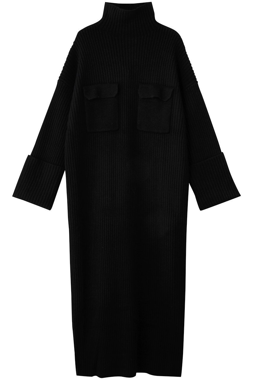 【サクラ/SACRA】のエクストラファインラムウールリブワンピース インテリア・キッズ・メンズ・レディースファッション・服の通販 founy(ファニー) 　ファッション　Fashion　レディースファッション　Fashion for Women　ワンピース　Dresses　チュニック　Tunic Tops & Dresses　カフス　Cuff Design　スリーブ　Sleeve, Long Sleeve / Short Sleeve　チュニック　Tunic, Long Top　パッチ　Patch, Appliqué　フラップ　Flap, Flap Pocket　フロント　Front, Front Design　ポケット　Pocket, Pocket Detail　ロング　Long, Long-Length　ワイド　Wide, Wide Fit　新作・新入荷　New Arrivals / New In　ブラック|ID: prp329100004717808 ipo3291000000034090095