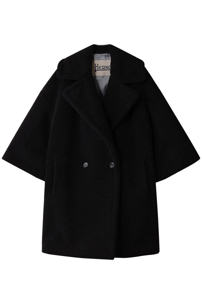【ヘルノ/HERNO】のボアコート インテリア・キッズ・メンズ・レディースファッション・服の通販 founy(ファニー) 　ファッション　Fashion　レディースファッション　Fashion for Women　アウター　Coat / Outerwear Collection　コート・ロングコート・ピーコート　Long Coats, Peacoats & More　ショート　Short, Short Length　ポンチョ　Poncho, Cape Style　ブラック|ID: prp329100004717825 ipo3291000000035949926