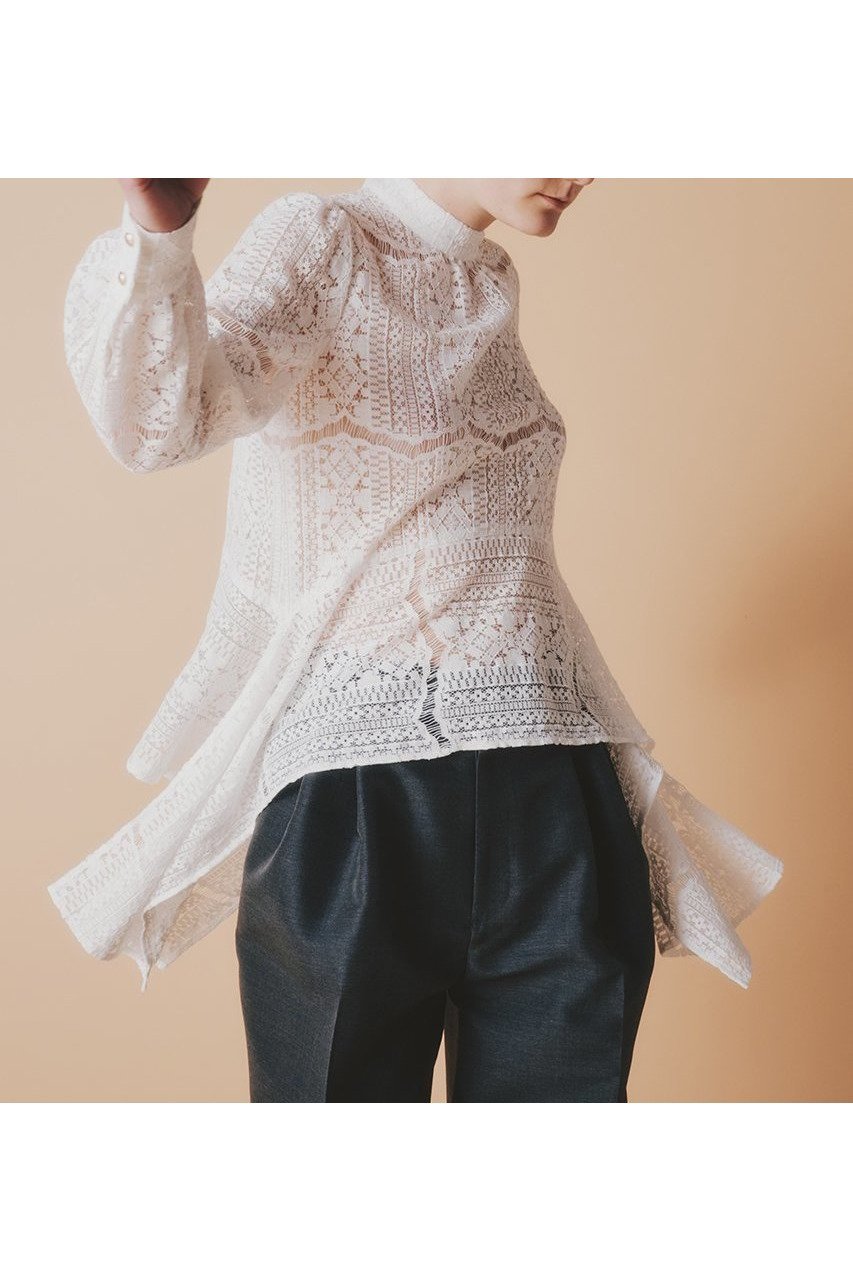 【ルームエイト/Room no.8】の【Room no.8 BLACK】COTTON コード レース ドレープ トップス 人気、トレンドファッション・服の通販 founy(ファニー) 　ファッション　Fashion　レディースファッション　Fashion for Women　トップス・カットソー　Cut & Sew Tops　シャツ・ブラウス・オフィスカジュアル　Elegant Blouses & Button-Ups　スリーブ　Sleeve, Long Sleeve / Short Sleeve　ドレープ　Drape, Draping Fabric　ハイネック　High Neck, Mock Neck　バランス　Balance, Style Balance　モチーフ　Motif, Design Theme　レース　Lace, Lace Fabric　ロング　Long, Long-Length　新作・新入荷　New Arrivals / New In　other-8|ID: prp329100004717847 ipo3291000000034090366