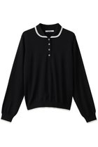 【スローン/SLOANE】の16G天竺 エクストラファインメリノウール バイカラー丸襟ポロ ニットトップス ブラック×ホワイト|ID: prp329100004717856 ipo3291000000035384237