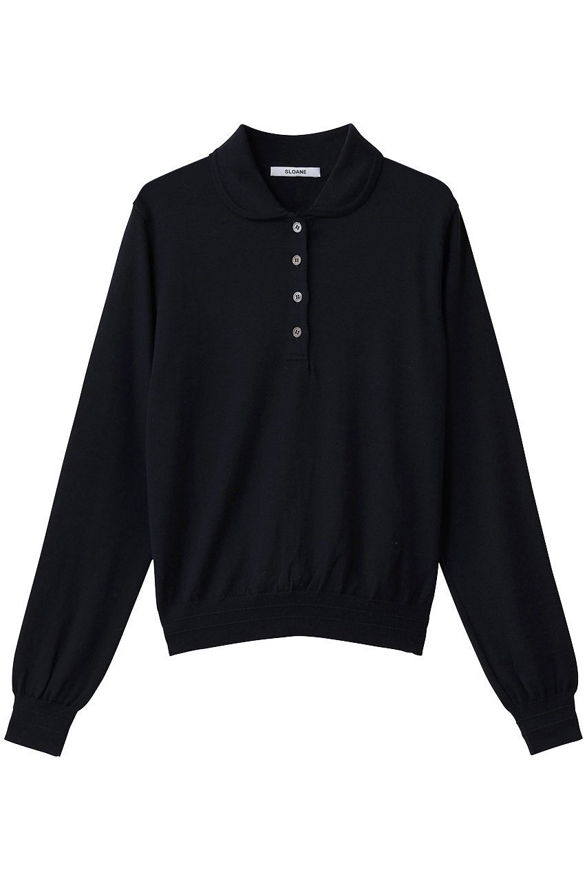 【スローン/SLOANE】の16G天竺 エクストラファインメリノウール 丸襟ポロ ニットトップス インテリア・キッズ・メンズ・レディースファッション・服の通販 founy(ファニー) 　ファッション　Fashion　レディースファッション　Fashion for Women　トップス・カットソー　Cut & Sew Tops　ニット　Knit Tops & Sweaters　カジュアルプルオーバー・ニットトップス　Pullovers & Knit Tops / Casual Pullovers　コンパクト　Compact, Small Size　スキニー　Skinny, Slim Fit　フォーマル　Formal, Dressy　ボトム　Bottoms, Lower Wear　ワイド　Wide, Wide Fit　切替　Switching, Contrast Panel　ネイビー|ID: prp329100004717858 ipo3291000000035726705