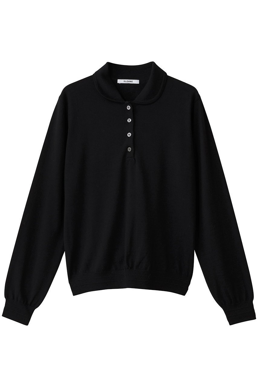【スローン/SLOANE】の16G天竺 エクストラファインメリノウール 丸襟ポロ ニットトップス インテリア・キッズ・メンズ・レディースファッション・服の通販 founy(ファニー) 　ファッション　Fashion　レディースファッション　Fashion for Women　トップス・カットソー　Cut & Sew Tops　ニット　Knit Tops & Sweaters　カジュアルプルオーバー・ニットトップス　Pullovers & Knit Tops / Casual Pullovers　コンパクト　Compact, Small Size　スキニー　Skinny, Slim Fit　フォーマル　Formal, Dressy　ボトム　Bottoms, Lower Wear　ワイド　Wide, Wide Fit　切替　Switching, Contrast Panel　ブラック|ID: prp329100004717858 ipo3291000000035726706