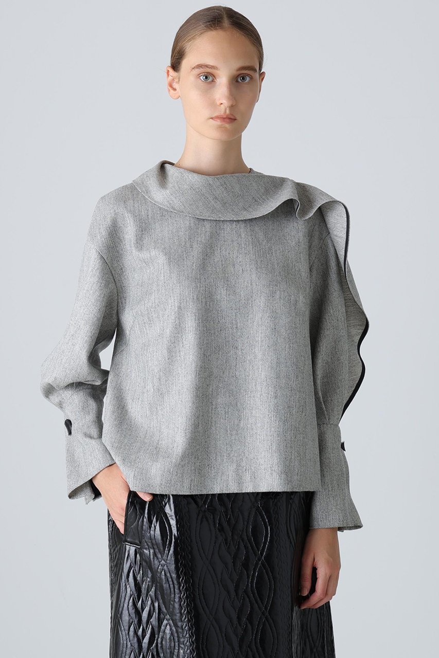 【アドーア/ADORE】のトップヘリンボーンブラウス 人気、トレンドファッション・服の通販 founy(ファニー) 　ファッション　Fashion　レディースファッション　Fashion for Women　トップス・カットソー　Cut & Sew Tops　シャツ・ブラウス・オフィスカジュアル　Elegant Blouses & Button-Ups　アシンメトリー　Asymmetrical Style　スリーブ　Sleeve, Long Sleeve / Short Sleeve　ツイード　Twill, Twill Weave　ラッフル　Ruffle, Frill　ロング　Long, Long-Length　新作・新入荷　New Arrivals / New In　other-2|ID: prp329100004717896 ipo3291000000034090693