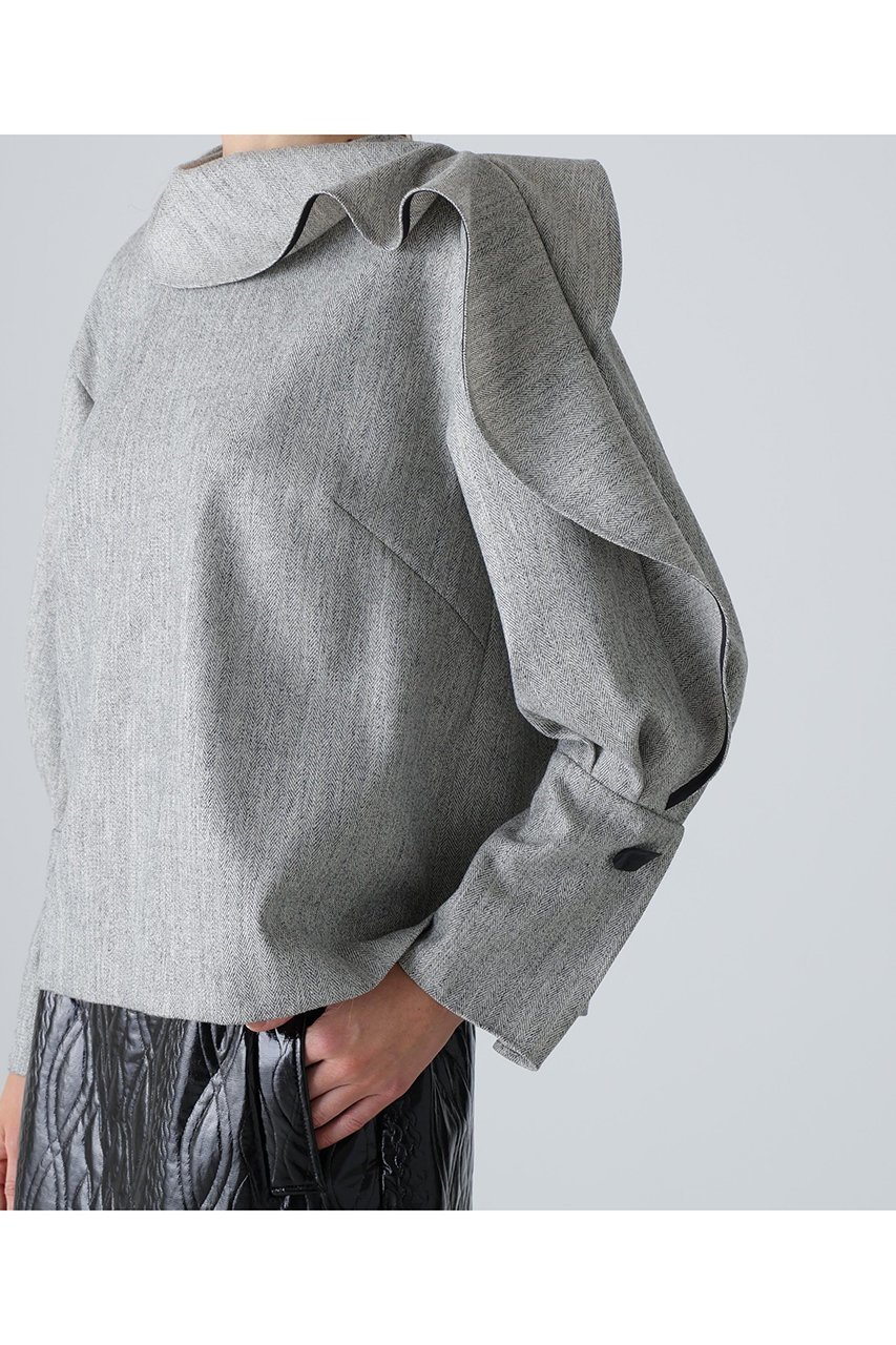 【アドーア/ADORE】のトップヘリンボーンブラウス 人気、トレンドファッション・服の通販 founy(ファニー) 　ファッション　Fashion　レディースファッション　Fashion for Women　トップス・カットソー　Cut & Sew Tops　シャツ・ブラウス・オフィスカジュアル　Elegant Blouses & Button-Ups　アシンメトリー　Asymmetrical Style　スリーブ　Sleeve, Long Sleeve / Short Sleeve　ツイード　Twill, Twill Weave　ラッフル　Ruffle, Frill　ロング　Long, Long-Length　新作・新入荷　New Arrivals / New In　other-8|ID: prp329100004717896 ipo3291000000034090701