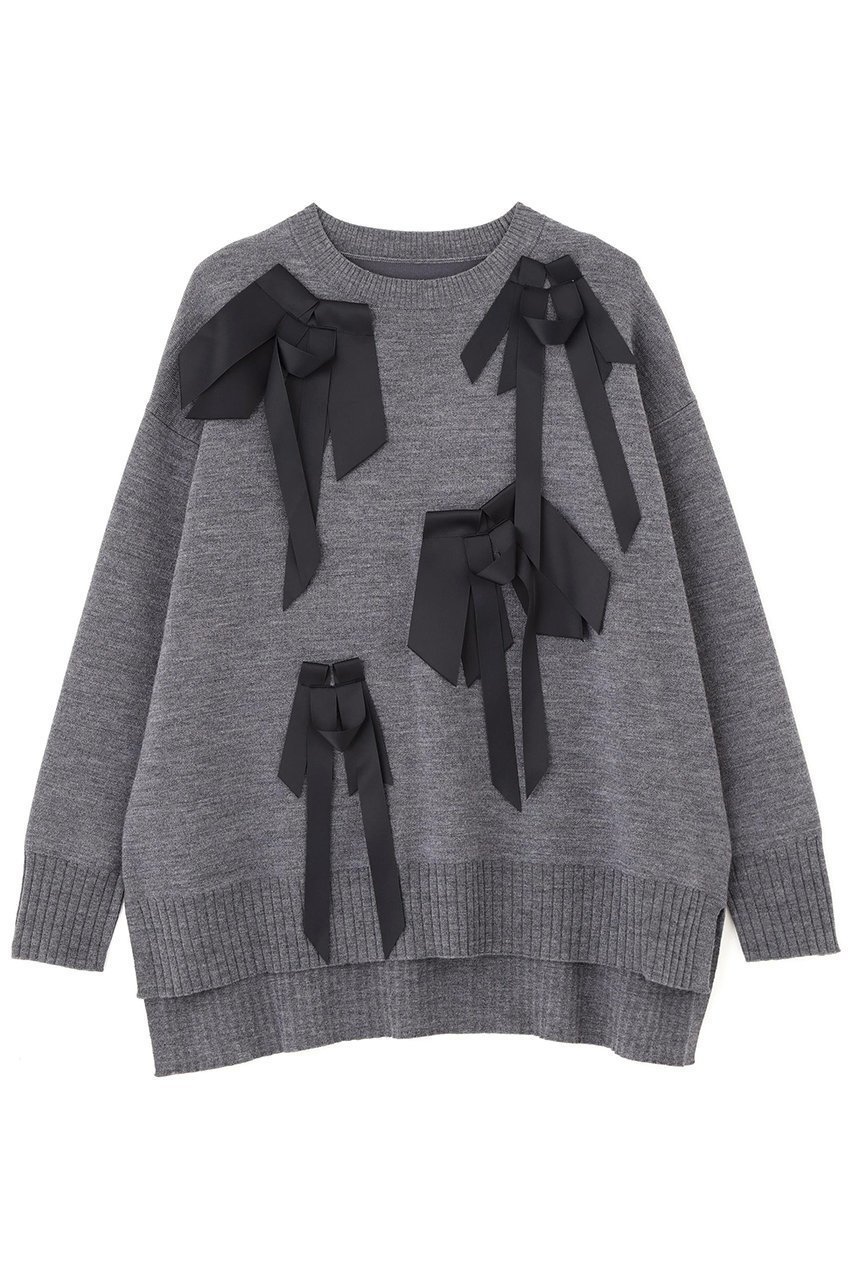 【アドーア/ADORE】のリボンニット インテリア・キッズ・メンズ・レディースファッション・服の通販 founy(ファニー) 　ファッション　Fashion　レディースファッション　Fashion for Women　トップス・カットソー　Cut & Sew Tops　ニット　Knit Tops & Sweaters　カジュアルプルオーバー・ニットトップス　Pullovers & Knit Tops / Casual Pullovers　スタンダード　Standard, Basic　フロント　Front, Front Design　リボン　Ribbon, Bow　新作・新入荷　New Arrivals / New In　グレー|ID: prp329100004717903 ipo3291000000034090738