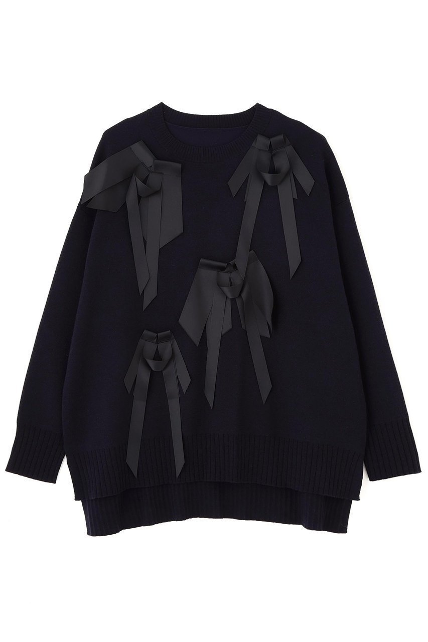【アドーア/ADORE】のリボンニット インテリア・キッズ・メンズ・レディースファッション・服の通販 founy(ファニー) 　ファッション　Fashion　レディースファッション　Fashion for Women　トップス・カットソー　Cut & Sew Tops　ニット　Knit Tops & Sweaters　カジュアルプルオーバー・ニットトップス　Pullovers & Knit Tops / Casual Pullovers　スタンダード　Standard, Basic　フロント　Front, Front Design　リボン　Ribbon, Bow　新作・新入荷　New Arrivals / New In　ネイビー|ID: prp329100004717903 ipo3291000000034090739