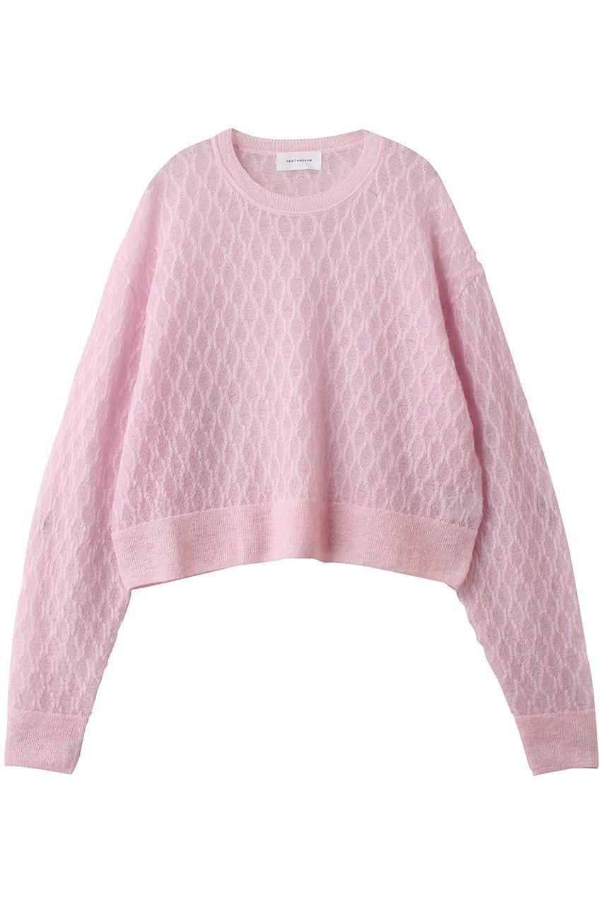 【ガリャルダガランテ/GALLARDAGALANTE】の【HERITANOVUM】シアーモヘヤジャガードニット インテリア・キッズ・メンズ・レディースファッション・服の通販 founy(ファニー) 　ファッション　Fashion　レディースファッション　Fashion for Women　トップス・カットソー　Cut & Sew Tops　ニット　Knit Tops & Sweaters　カジュアルプルオーバー・ニットトップス　Pullovers & Knit Tops / Casual Pullovers　おすすめ　Recommended / Our Picks　ショート　Short, Short Length　スウェット / スエット　Sweatshirt, Sweatwear　スタンダード　Standard, Basic　デニム　Denim, Jeans Material　ピンク|ID: prp329100004717908 ipo3291000000035833969
