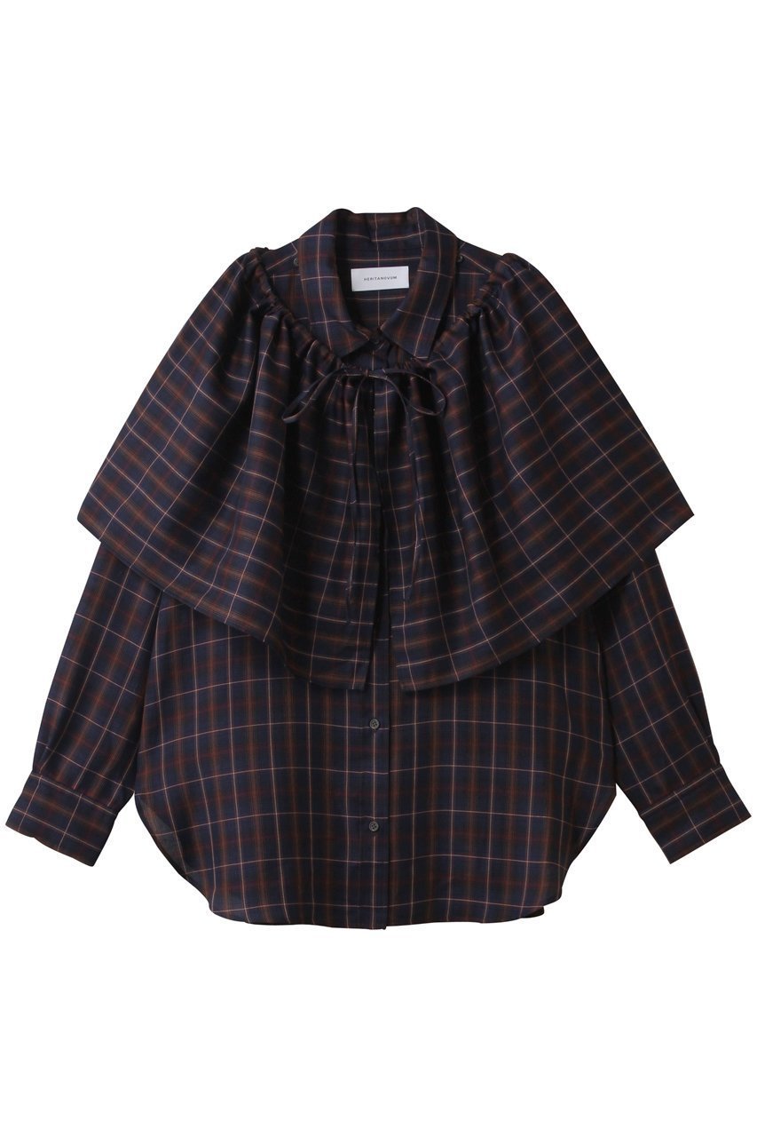 【ガリャルダガランテ/GALLARDAGALANTE】の【HERITANOVUM】ケープシャツ インテリア・キッズ・メンズ・レディースファッション・服の通販 founy(ファニー) 　ファッション　Fashion　レディースファッション　Fashion for Women　トップス・カットソー　Cut & Sew Tops　シャツ・ブラウス・オフィスカジュアル　Elegant Blouses & Button-Ups　スタンダード　Standard, Basic　スリーブ　Sleeve, Long Sleeve / Short Sleeve　ロング　Long, Long-Length　新作・新入荷　New Arrivals / New In　ネイビー|ID: prp329100004717912 ipo3291000000034090801