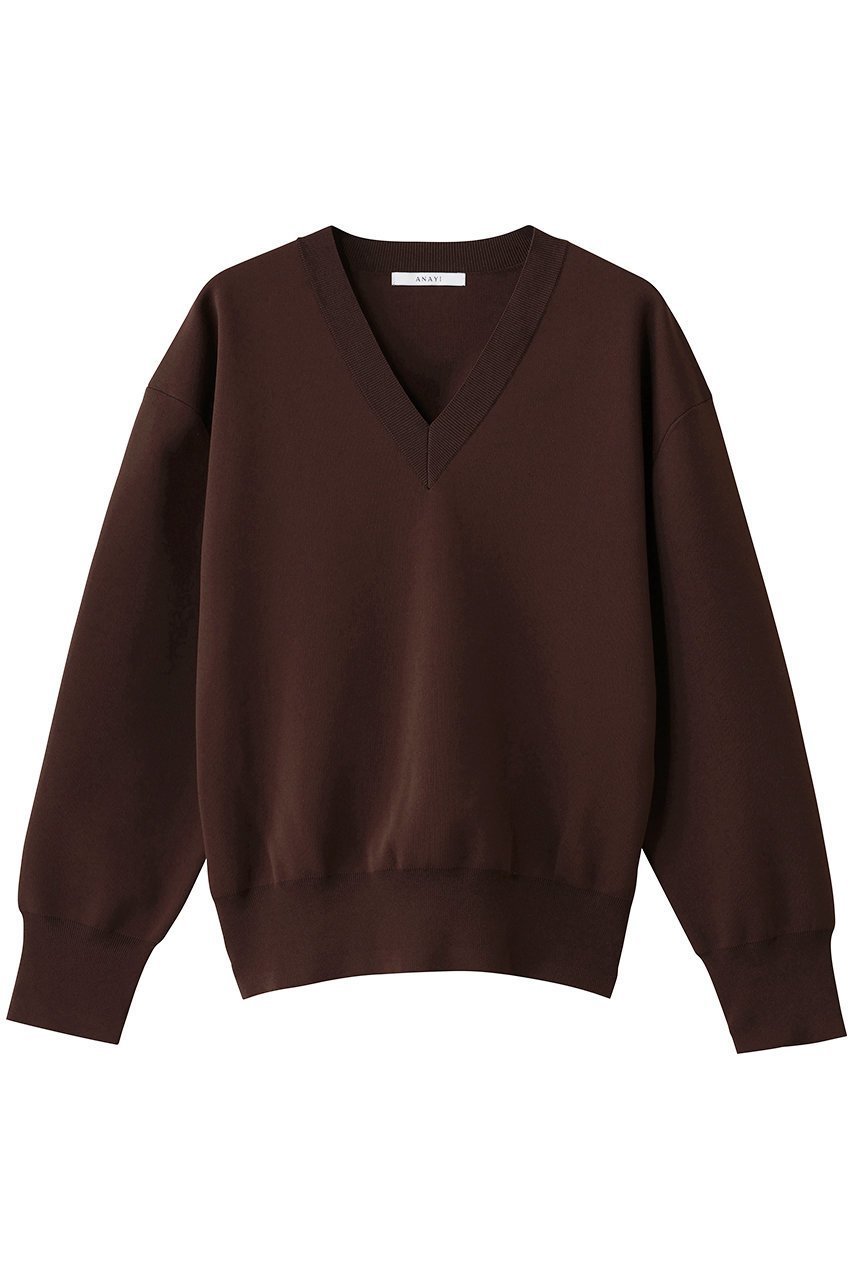 【アナイ/ANAYI】のボリュームショルダーVプルオーバー インテリア・キッズ・メンズ・レディースファッション・服の通販 founy(ファニー) 　ファッション　Fashion　レディースファッション　Fashion for Women　トップス・カットソー　Cut & Sew Tops　ニット　Knit Tops & Sweaters　カジュアルプルオーバー・ニットトップス　Pullovers & Knit Tops / Casual Pullovers　ショルダー　Shoulder, Shoulder Strap　シンプル　Simple, Minimal　フォルム　Silhouette, Form　エレガント 上品　Elegant　新作・新入荷　New Arrivals / New In　ブラウン|ID: prp329100004717926 ipo3291000000034090902