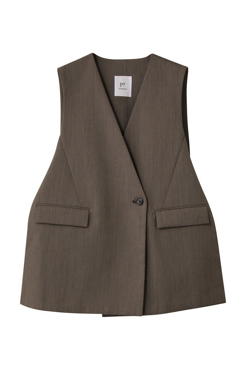 【プルミエ アロンディスモン/1er Arrondissement】の杢ツイルノーカラージレ インテリア・キッズ・メンズ・レディースファッション・服の通販 founy(ファニー) 　ファッション　Fashion　レディースファッション　Fashion for Women　アウター　Coat / Outerwear Collection　レディースジャケット・軽アウター　Jackets　ジャケット　Jacket, Outerwear　ベスト　Vest, Waistcoat　カーキ|ID: prp329100004717934 ipo3291000000035834089