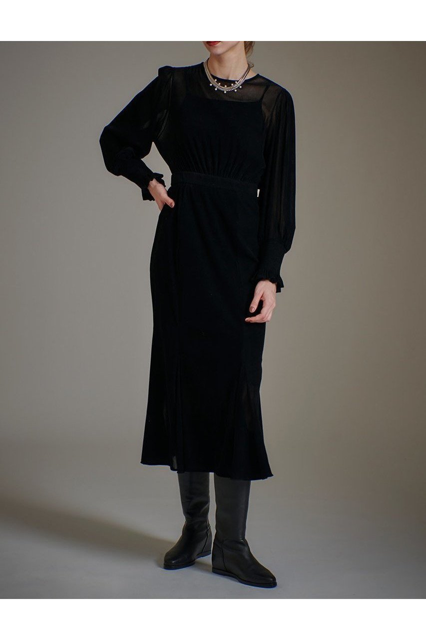 【アルアバイル/allureville】の【LOULOU WILLOUGHBY】チュールフロッキーマーメイドワンピース 人気、トレンドファッション・服の通販 founy(ファニー) 　ファッション　Fashion　レディースファッション　Fashion for Women　ワンピース　Dresses　チュニック　Tunic Tops & Dresses　なめらか　Smooth, Silky Texture　カフス　Cuff Design　クラシカル　Classical, Vintage-Inspired　クラシック　Classic, Timeless Style　シャーリング　Shirring, Ruched　チュニック　Tunic, Long Top　チュール　Tulip, Tulip Motif　ドレス　Dress, One-Piece　ベロア　Velour, Soft Velvet　マーメイド　Mermaid, Fishtail Silhouette　ロング　Long, Long-Length　エレガント 上品　Elegant　新作・新入荷　New Arrivals / New In　other-5|ID: prp329100004717945 ipo3291000000034091053