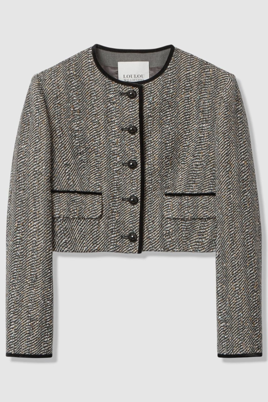 【アルアバイル/allureville】の【LOULOU WILLOUGHBY】LINTONラメツイードショートジャケット インテリア・キッズ・メンズ・レディースファッション・服の通販 founy(ファニー) 　ファッション　Fashion　レディースファッション　Fashion for Women　アウター　Coat / Outerwear Collection　レディースジャケット・軽アウター　Jackets　おすすめ　Recommended / Our Picks　ショート　Short, Short Length　ジャケット　Jacket, Outerwear　セットアップ　Set-Up, Coordinated Outfit　ツイード　Twill, Twill Weave　バランス　Balance, Style Balance　エレガント 上品　Elegant　新作・新入荷　New Arrivals / New In　グレー|ID: prp329100004717947 ipo3291000000034091069