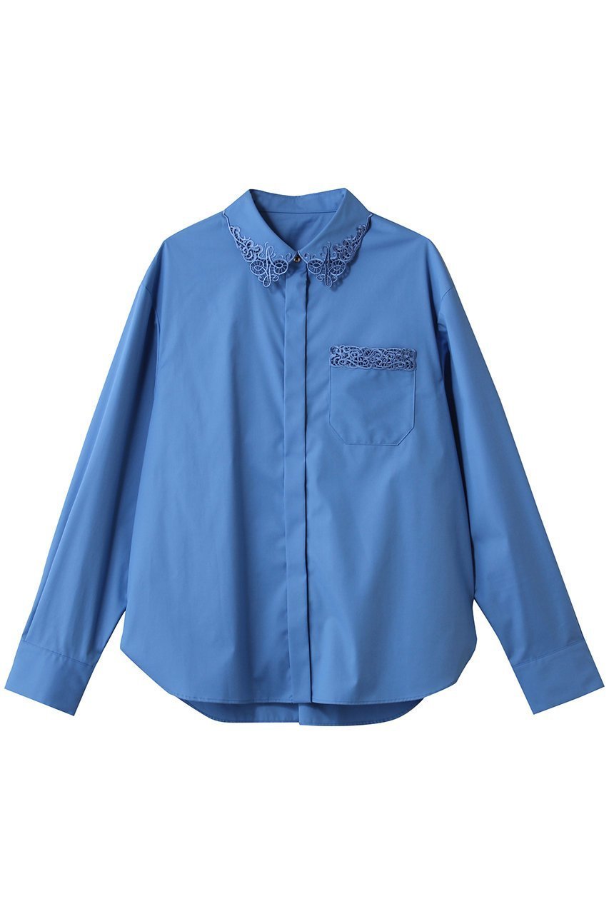 【アナイ/ANAYI】のエンブレム刺繍シャツ インテリア・キッズ・メンズ・レディースファッション・服の通販 founy(ファニー) ファッション Fashion レディースファッション Fashion for Women トップス・カットソー Cut & Sew Tops シャツ・ブラウス・オフィスカジュアル Elegant Blouses & Button-Ups コンパクト Compact, Small Size ジャケット Jacket, Outerwear スリーブ Sleeve, Long Sleeve / Short Sleeve ドロップ Drop Shoulder, Dropped Style ポケット Pocket, Pocket Detail メタル Metal, Metal Parts ロング Long, Long-Length エレガント 上品 Elegant ブルー|ID: prp329100004717983 ipo3291000000034168159