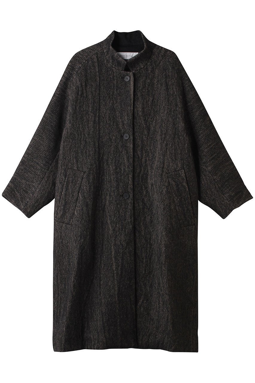 【プレインピープル/PLAIN PEOPLE】のウールへリンボンチェスターコート インテリア・キッズ・メンズ・レディースファッション・服の通販 founy(ファニー) 　ファッション　Fashion　レディースファッション　Fashion for Women　アウター　Coat / Outerwear Collection　コート・ロングコート・ピーコート　Long Coats, Peacoats & More　チェスターコート・ロング丈アウター　Chester Coats / Chesterfield Long Coats　アンゴラ　Angora Knitwear　イタリア　Italy　スリーブ　Sleeve, Long Sleeve / Short Sleeve　ロング　Long, Long-Length　再入荷　Restock / Back in Stock　ベージュ×ブラック|ID: prp329100004719401 ipo3291000000035561287