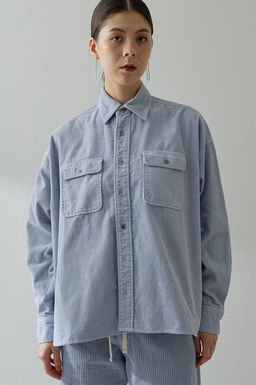 【ウィムガゼット/Whim Gazette】のコールシャツ インテリア・キッズ・メンズ・レディースファッション・服の通販 founy(ファニー) 　ファッション　Fashion　レディースファッション　Fashion for Women　トップス・カットソー　Cut & Sew Tops　シャツ・ブラウス・オフィスカジュアル　Elegant Blouses & Button-Ups　おすすめ　Recommended / Our Picks　コーデュロイ　Corduroy, Cord Fabric　スリーブ　Sleeve, Long Sleeve / Short Sleeve　セットアップ　Set-Up, Coordinated Outfit　ロング　Long, Long-Length　ワイド　Wide, Wide Fit　ヴィンテージ　Vintage Style　新作・新入荷　New Arrivals / New In　サックスブルー|ID: prp329100004719429 ipo3291000000034103320