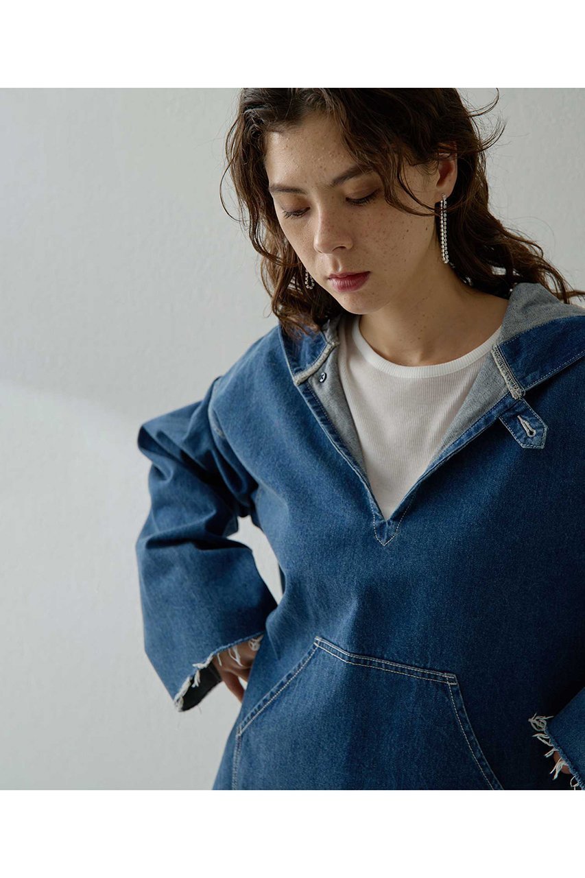 【ウィムガゼット/Whim Gazette】のデニムフーディー 人気、トレンドファッション・服の通販 founy(ファニー) 　ファッション　Fashion　レディースファッション　Fashion for Women　トップス・カットソー　Cut & Sew Tops　シャツ・ブラウス・オフィスカジュアル　Elegant Blouses & Button-Ups　レディースパーカー・カジュアルフーディー　Casual Hoodies & Sweatshirts　ロングTシャツ・Tシャツ　Longline T-Shirts & Tees　スウェット・クルーネックトップス　Sweatshirts & Crewnecks / Relaxed Fit Sweat Tops　カットソー・ベーシックTシャツ　Cut-and-Sewn Tops / Stretch Tees & Basics　インナー　Innerwear　ヴィンテージ　Vintage Style　デニム　Denim, Jeans Material　フロント　Front, Front Design　ボトム　Bottoms, Lower Wear　ユーズド　Used, Vintage-Look　リラックス　Relax, Relaxed Fit　新作・新入荷　New Arrivals / New In　 other-1|ID: prp329100004719432 ipo3291000000034103346