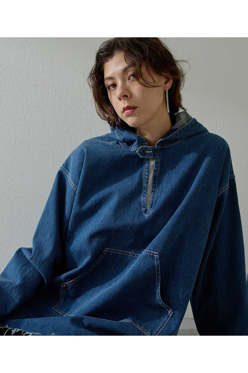 【ウィムガゼット/Whim Gazette】のデニムフーディー 人気、トレンドファッション・服の通販 founy(ファニー) 　ファッション　Fashion　レディースファッション　Fashion for Women　トップス・カットソー　Cut & Sew Tops　シャツ・ブラウス・オフィスカジュアル　Elegant Blouses & Button-Ups　レディースパーカー・カジュアルフーディー　Casual Hoodies & Sweatshirts　ロングTシャツ・Tシャツ　Longline T-Shirts & Tees　スウェット・クルーネックトップス　Sweatshirts & Crewnecks / Relaxed Fit Sweat Tops　カットソー・ベーシックTシャツ　Cut-and-Sewn Tops / Stretch Tees & Basics　インナー　Innerwear　ヴィンテージ　Vintage Style　デニム　Denim, Jeans Material　フロント　Front, Front Design　ボトム　Bottoms, Lower Wear　ユーズド　Used, Vintage-Look　リラックス　Relax, Relaxed Fit　新作・新入荷　New Arrivals / New In　other-5|ID: prp329100004719432 ipo3291000000034103351