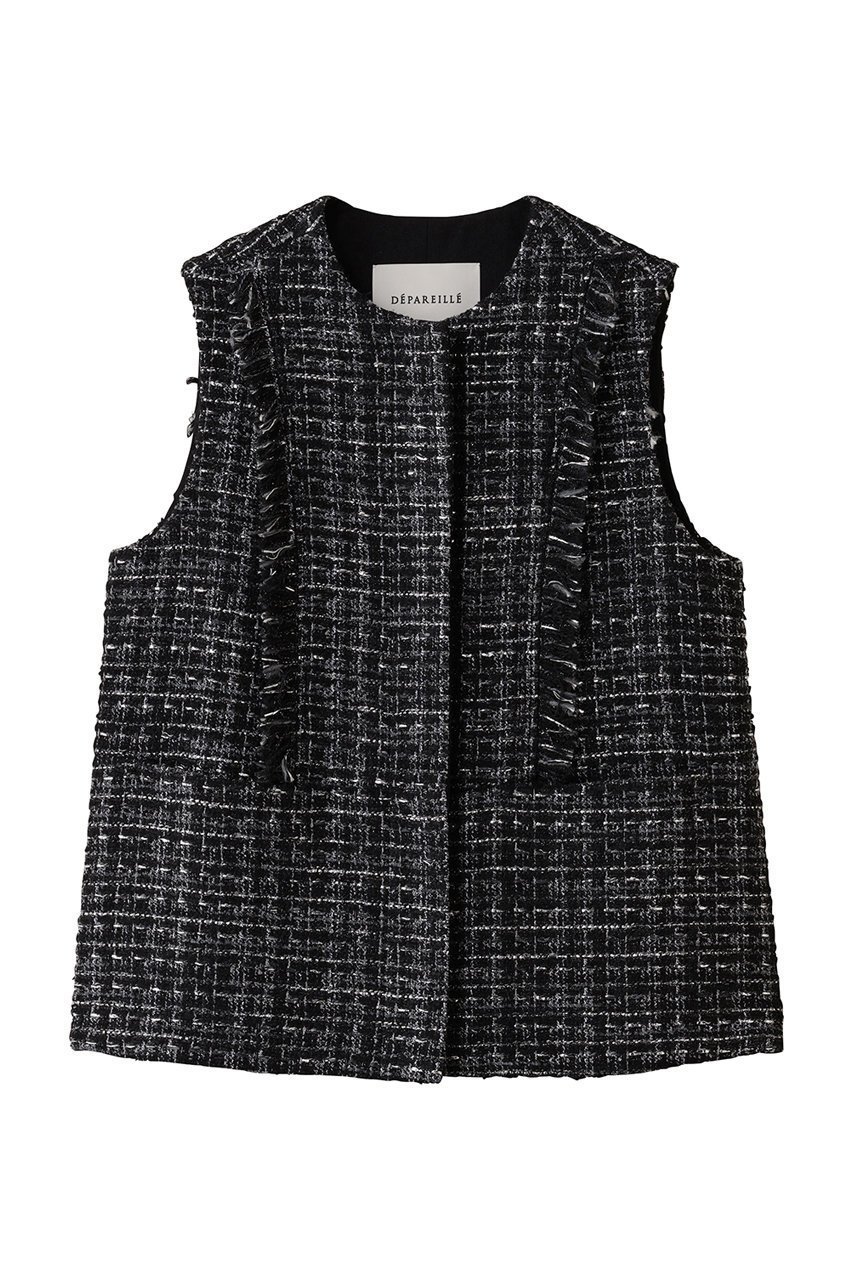 【デパリエ/DEPAREILLE】のミックスツイードジレ インテリア・キッズ・メンズ・レディースファッション・服の通販 founy(ファニー) 　ファッション　Fashion　レディースファッション　Fashion for Women　アウター　Coat / Outerwear Collection　レディースジャケット・軽アウター　Jackets　おすすめ　Recommended / Our Picks　ジャケット　Jacket, Outerwear　セレモニー　Ceremony　フリンジ　Fringe, Tassel　ベスト　Vest, Waistcoat　エレガント 上品　Elegant　ブラック|ID: prp329100004719439 ipo3291000000035924811