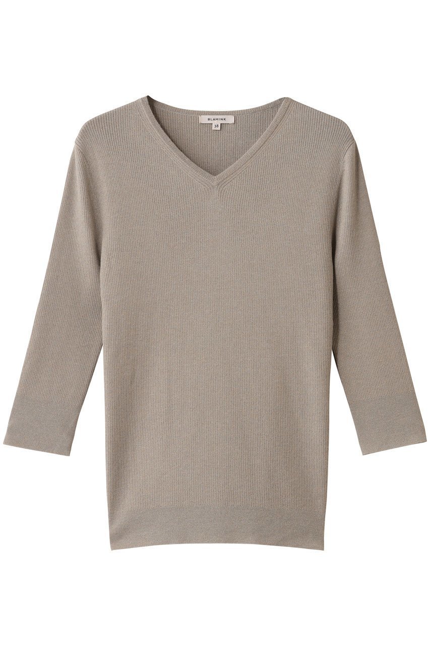 【ブラミンク/BLAMINK】のラメVネックニット インテリア・キッズ・メンズ・レディースファッション・服の通販 founy(ファニー) 　ファッション　Fashion　レディースファッション　Fashion for Women　トップス・カットソー　Cut & Sew Tops　ニット　Knit Tops & Sweaters　カジュアルプルオーバー・ニットトップス　Pullovers & Knit Tops / Casual Pullovers　Vネックトップス　V-Neck Tops / V-Cut Neckline Shirts　インナー　Innerwear　シルク　Silk, 100% Silk　シンプル　Simple, Minimal　デコルテ　Décolleté, Neckline　エレガント 上品　Elegant　新作・新入荷　New Arrivals / New In　ベージュ|ID: prp329100004719447 ipo3291000000034103468