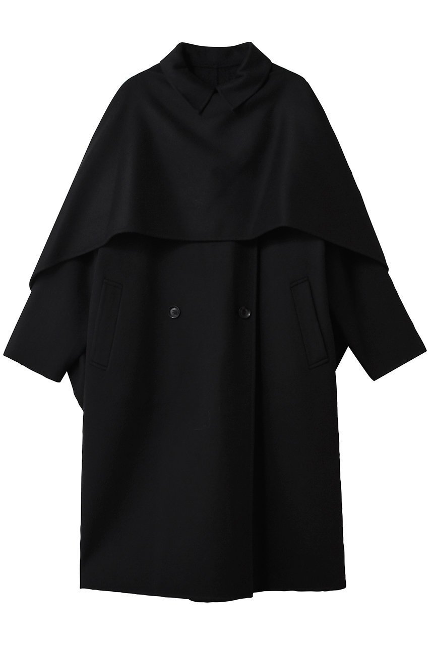【エステータ/esteta】のウールリバー ケープ付き コート インテリア・キッズ・メンズ・レディースファッション・服の通販 founy(ファニー) 　ファッション　Fashion　レディースファッション　Fashion for Women　アウター　Coat / Outerwear Collection　コート・ロングコート・ピーコート　Long Coats, Peacoats & More　クラシカル　Classical, Vintage-Inspired　シンプル　Simple, Minimal　ジャケット　Jacket, Outerwear　ダブル　Double, Double-Breasted　デニム　Denim, Jeans Material　リュクス　Luxury, Elegant, High-End, Chic　ロング　Long, Long-Length　新作・新入荷　New Arrivals / New In　ブラック|ID: prp329100004719451 ipo3291000000034103495
