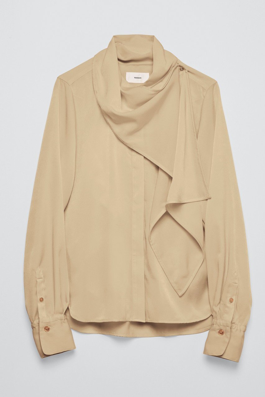 【ティーチ/TEECHI】のラップクロスブラウス インテリア・キッズ・メンズ・レディースファッション・服の通販 founy(ファニー) ファッション Fashion レディースファッション Fashion for Women トップス・カットソー Cut & Sew Tops シャツ・ブラウス・オフィスカジュアル Elegant Blouses & Button-Ups とろみ Fluid, Flowy Fabric サテン Satin, Glossy Fabric スカーフ Scarf, Neckwear スリーブ Sleeve, Long Sleeve / Short Sleeve ドレープ Drape, Draping Fabric ロング Long, Long-Length エレガント 上品 Elegant 洗える Machine Washable ベージュ|ID: prp329100004722622 ipo3291000000035493654