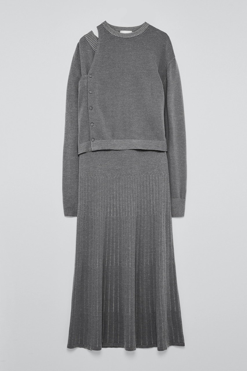 【ティーチ/TEECHI】のウールニットワンピース インテリア・キッズ・メンズ・レディースファッション・服の通販 founy(ファニー) 　ファッション　Fashion　レディースファッション　Fashion for Women　ワンピース　Dresses　ニットワンピース　Knit Dresses　チュニック　Tunic Tops & Dresses　アシンメトリー　Asymmetrical Style　アンサンブル　Ensemble Set　カーディガン　Cardigan, Knitwear　キュプラ　Cupro, Eco Fabric　抗菌　Antibacterial, Bacteria-Resistant　ストレッチ　Stretch, Stretchy Fabric　セットアップ　Set-Up, Coordinated Outfit　チュニック　Tunic, Long Top　デニム　Denim, Jeans Material　フレア　Flare, Flared　モダン　Modern, Contemporary　再入荷　Restock / Back in Stock　旅行　Travel　エレガント 上品　Elegant　グレー|ID: prp329100004722646 ipo3291000000035493716