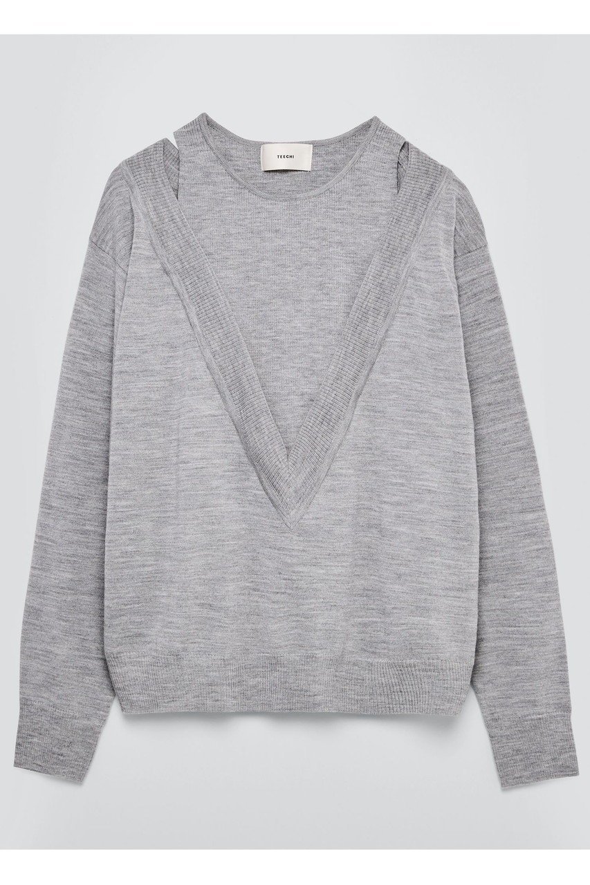 【ティーチ/TEECHI】のレイヤードプルオーバーニット インテリア・キッズ・メンズ・レディースファッション・服の通販 founy(ファニー) 　ファッション　Fashion　レディースファッション　Fashion for Women　トップス・カットソー　Cut & Sew Tops　ニット　Knit Tops & Sweaters　カジュアルプルオーバー・ニットトップス　Pullovers & Knit Tops / Casual Pullovers　抗菌　Antibacterial, Bacteria-Resistant　シンプル　Simple, Minimal　スリット　Slit, Slit Detail　おすすめ　Recommended / Our Picks　新作・新入荷　New Arrivals / New In　グレー|ID: prp329100004722658 ipo3291000000034133594