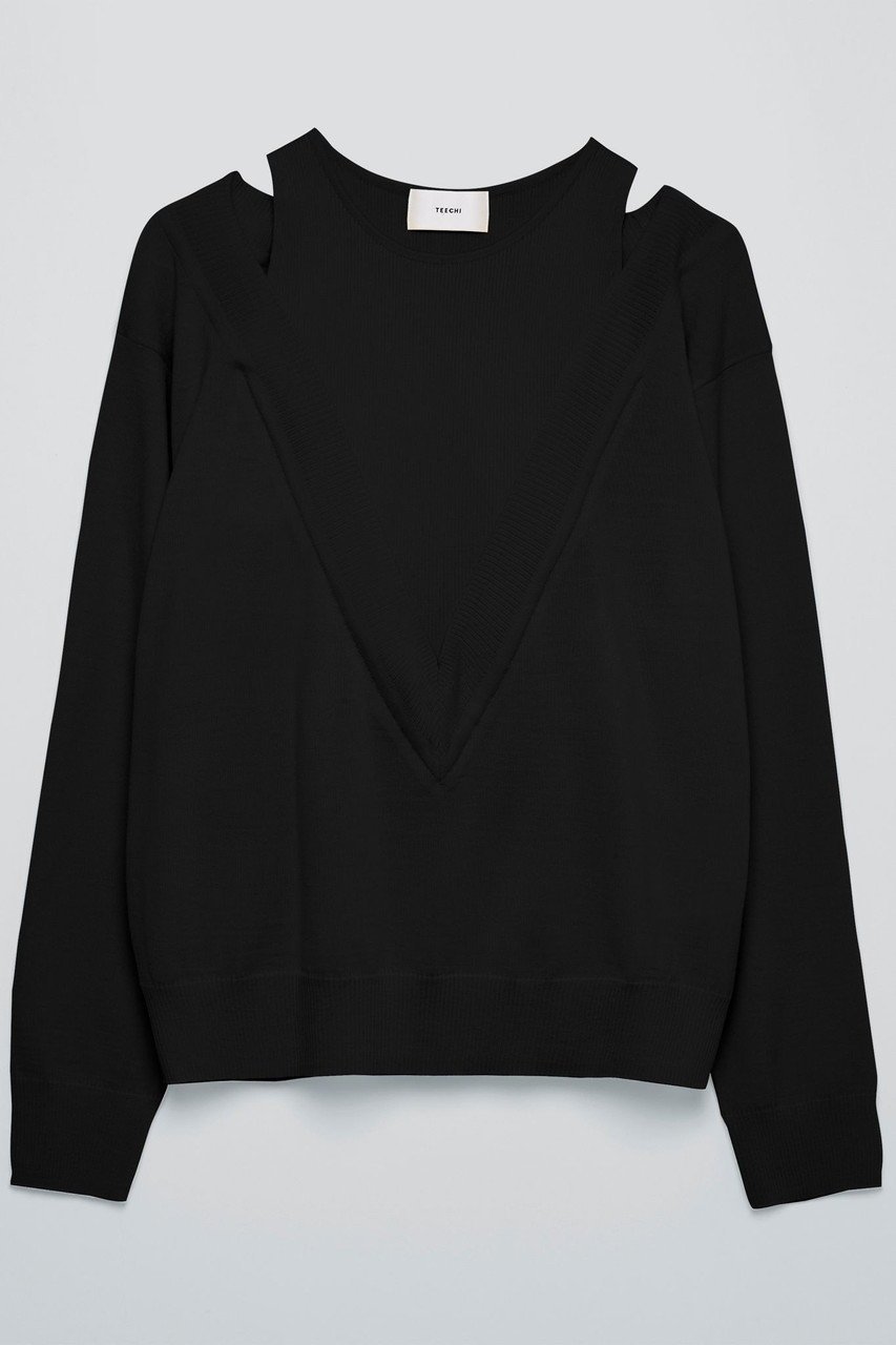 【ティーチ/TEECHI】のレイヤードプルオーバーニット インテリア・キッズ・メンズ・レディースファッション・服の通販 founy(ファニー) 　ファッション　Fashion　レディースファッション　Fashion for Women　トップス・カットソー　Cut & Sew Tops　ニット　Knit Tops & Sweaters　カジュアルプルオーバー・ニットトップス　Pullovers & Knit Tops / Casual Pullovers　抗菌　Antibacterial, Bacteria-Resistant　シンプル　Simple, Minimal　スリット　Slit, Slit Detail　おすすめ　Recommended / Our Picks　新作・新入荷　New Arrivals / New In　ブラック|ID: prp329100004722658 ipo3291000000034133595