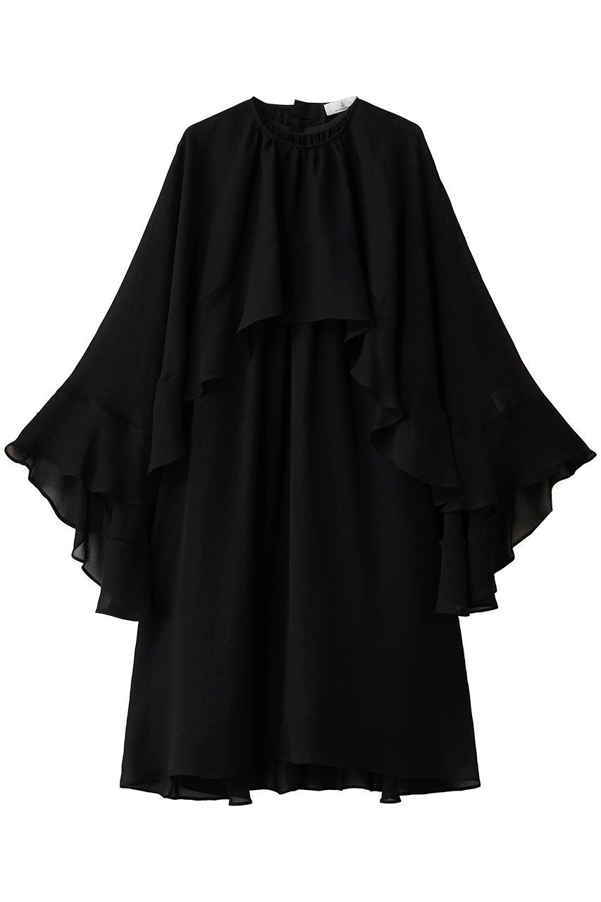 【ジェイドット/j.】のトリアセジョーゼットフリルドレスブラウス インテリア・キッズ・メンズ・レディースファッション・服の通販 founy(ファニー) 　ファッション　Fashion　レディースファッション　Fashion for Women　トップス・カットソー　Cut & Sew Tops　シャツ・ブラウス・オフィスカジュアル　Elegant Blouses & Button-Ups　ワンピース　Dresses　フォーマル・パーティードレス・結婚式用ドレス　Elegant & Casual Dresses　エアリー　Airy Texture　シアー　Sheer, See-Through　ジョーゼット　Georgette, Semi-Sheer Fabric　スリーブ　Sleeve, Long Sleeve / Short Sleeve　パーティ　Party, Party Style　フェミニン　Feminine, Girly　フリル　Frill, Ruffle　ロング　Long, Long-Length　新作・新入荷　New Arrivals / New In　ブラック|ID: prp329100004722664 ipo3291000000034133639