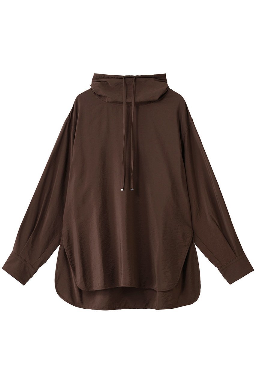 【スタニングルアー/STUNNING LURE】のギャザースタンドカラーブラウス インテリア・キッズ・メンズ・レディースファッション・服の通販 founy(ファニー) 　ファッション　Fashion　レディースファッション　Fashion for Women　トップス・カットソー　Cut & Sew Tops　シャツ・ブラウス・オフィスカジュアル　Elegant Blouses & Button-Ups　ギャザー　Gathered, Ruffled　スタンド　Stand Collar, Upright Stand　スラックス　Slacks, Dress Pants　スリット　Slit, Slit Detail　スリーブ　Sleeve, Long Sleeve / Short Sleeve　センター　Center, Center Line　デニム　Denim, Jeans Material　ロング　Long, Long-Length　ブラウン|ID: prp329100004722669 ipo3291000000035493742