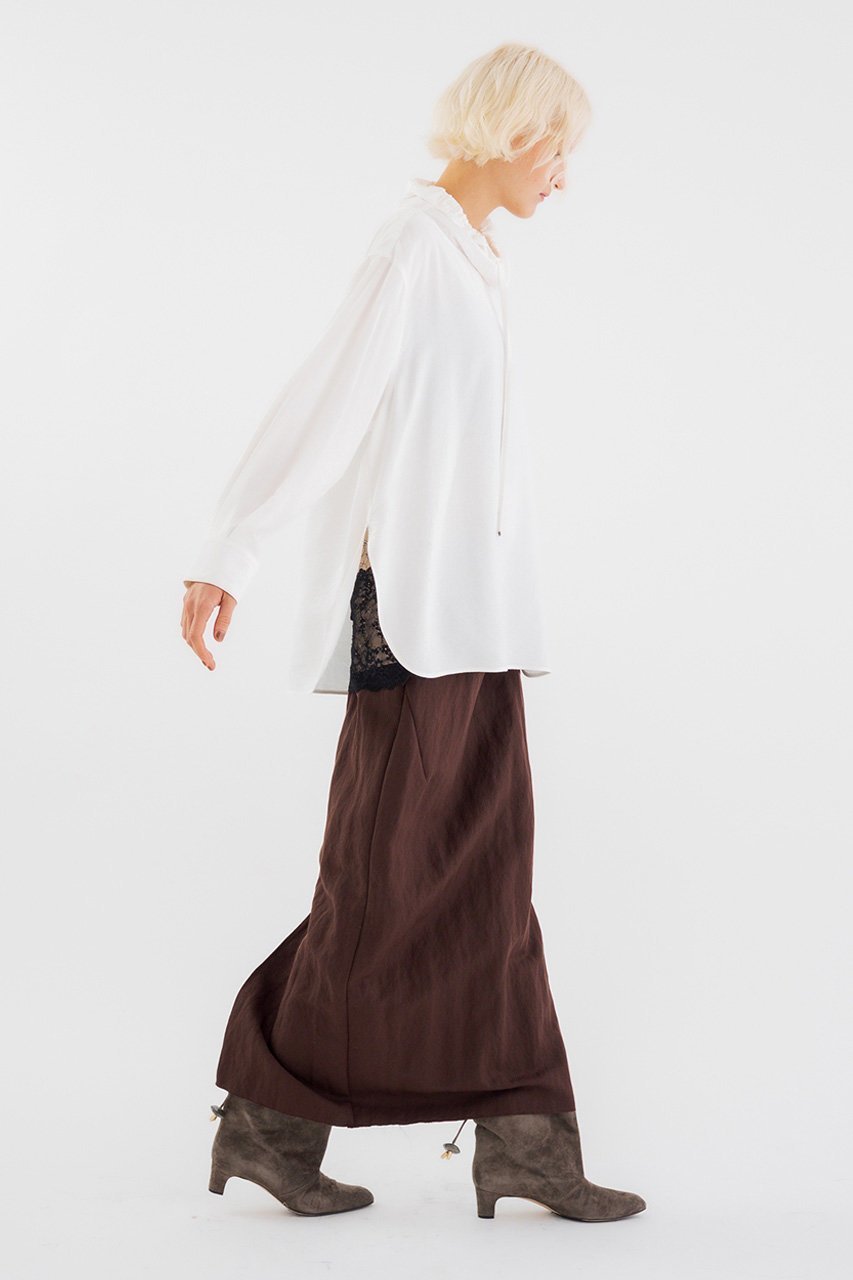 【スタニングルアー/STUNNING LURE】のギャザースタンドカラーブラウス 人気、トレンドファッション・服の通販 founy(ファニー) 　ファッション　Fashion　レディースファッション　Fashion for Women　トップス・カットソー　Cut & Sew Tops　シャツ・ブラウス・オフィスカジュアル　Elegant Blouses & Button-Ups　ギャザー　Gathered, Ruffled　スタンド　Stand Collar, Upright Stand　スラックス　Slacks, Dress Pants　スリット　Slit, Slit Detail　スリーブ　Sleeve, Long Sleeve / Short Sleeve　センター　Center, Center Line　デニム　Denim, Jeans Material　ロング　Long, Long-Length　other-8|ID: prp329100004722669 ipo3291000000035984985