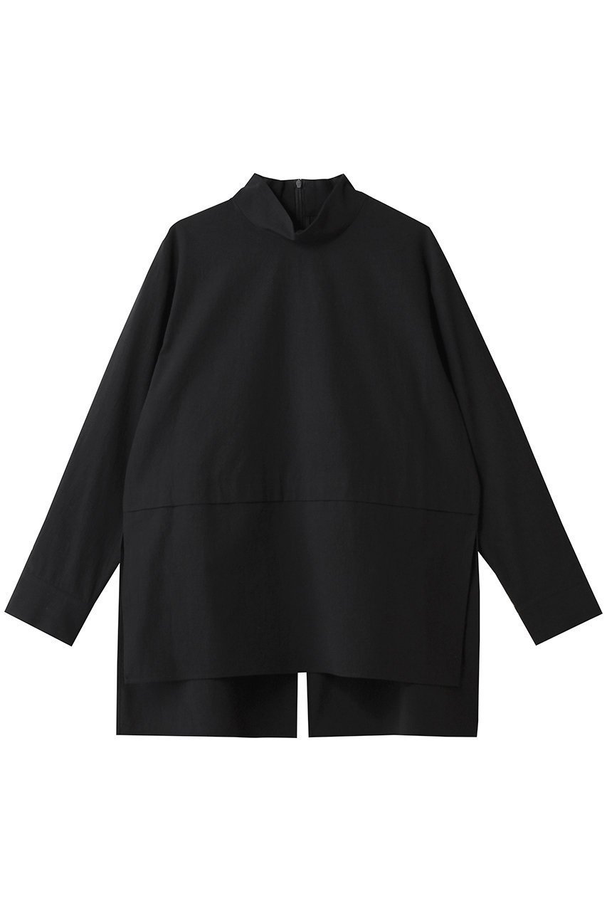 【プレインピープル/PLAIN PEOPLE】のCOTTON SABREタック&スリットハイネックブラウス インテリア・キッズ・メンズ・レディースファッション・服の通販 founy(ファニー) 　ファッション　Fashion　レディースファッション　Fashion for Women　トップス・カットソー　Cut & Sew Tops　シャツ・ブラウス・オフィスカジュアル　Elegant Blouses & Button-Ups　スリット　Slit, Slit Detail　スリーブ　Sleeve, Long Sleeve / Short Sleeve　ハイネック　High Neck, Mock Neck　ロング　Long, Long-Length　新作・新入荷　New Arrivals / New In　ブラック|ID: prp329100004725065 ipo3291000000034144016