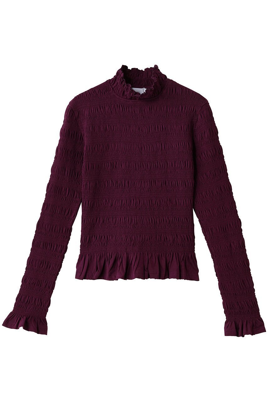 【マーレット/MERLETTE】のKANTOR スモッキング刺しゅう ハイネックジャージートップス インテリア・キッズ・メンズ・レディースファッション・服の通販 founy(ファニー) 　ファッション　Fashion　レディースファッション　Fashion for Women　トップス・カットソー　Cut & Sew Tops　ニット　Knit Tops & Sweaters　カジュアルプルオーバー・ニットトップス　Pullovers & Knit Tops / Casual Pullovers　スモッキング　Smocking, Gathered Stitching　トレンド　Trend, Trending Now　フリル　Frill, Ruffle　再入荷　Restock / Back in Stock　バーガンディー|ID: prp329100004725083 ipo3291000000035834580