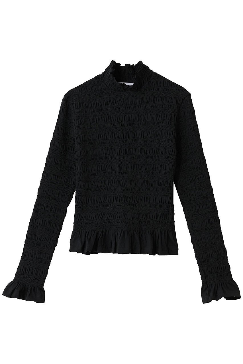 【マーレット/MERLETTE】のKANTOR スモッキング刺しゅう ハイネックジャージートップス インテリア・キッズ・メンズ・レディースファッション・服の通販 founy(ファニー) 　ファッション　Fashion　レディースファッション　Fashion for Women　トップス・カットソー　Cut & Sew Tops　ニット　Knit Tops & Sweaters　カジュアルプルオーバー・ニットトップス　Pullovers & Knit Tops / Casual Pullovers　スモッキング　Smocking, Gathered Stitching　トレンド　Trend, Trending Now　フリル　Frill, Ruffle　再入荷　Restock / Back in Stock　ブラック|ID: prp329100004725083 ipo3291000000035834581