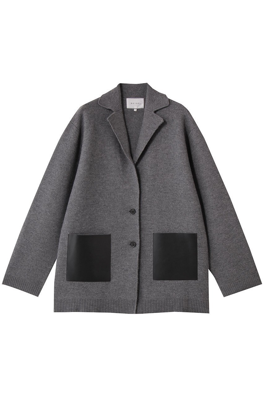 【ベイジ,/BEIGE,】のCHICORA(チコラ)/レザーポケット付きウールニットジャケット インテリア・キッズ・メンズ・レディースファッション・服の通販 founy(ファニー) 　ファッション　Fashion　レディースファッション　Fashion for Women　アウター　Coat / Outerwear Collection　レディースジャケット・軽アウター　Jackets　ジャケット　Jacket, Outerwear　ポケット　Pocket, Pocket Detail　新作・新入荷　New Arrivals / New In　Md.Gray|ID: prp329100004725093 ipo3291000000034144207