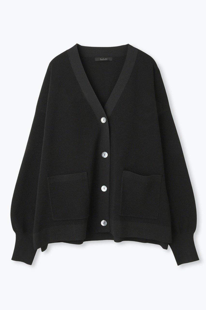 【レリル/lelill】のハイテクワッフル カーディガン インテリア・キッズ・メンズ・レディースファッション・服の通販 founy(ファニー) 　ファッション　Fashion　レディースファッション　Fashion for Women　トップス・カットソー　Cut & Sew Tops　ニット　Knit Tops & Sweaters　カーディガン・羽織り　Layered Style Cardigans　カーディガン　Cardigan, Knitwear　フィット　Fit, Slim Fit　リブニット　Rib Knit, Ribbed Knit　ワッフル　Waffle, Waffle Knit　洗える　Machine Washable　ブラック|ID: prp329100004727482 ipo3291000000035870603