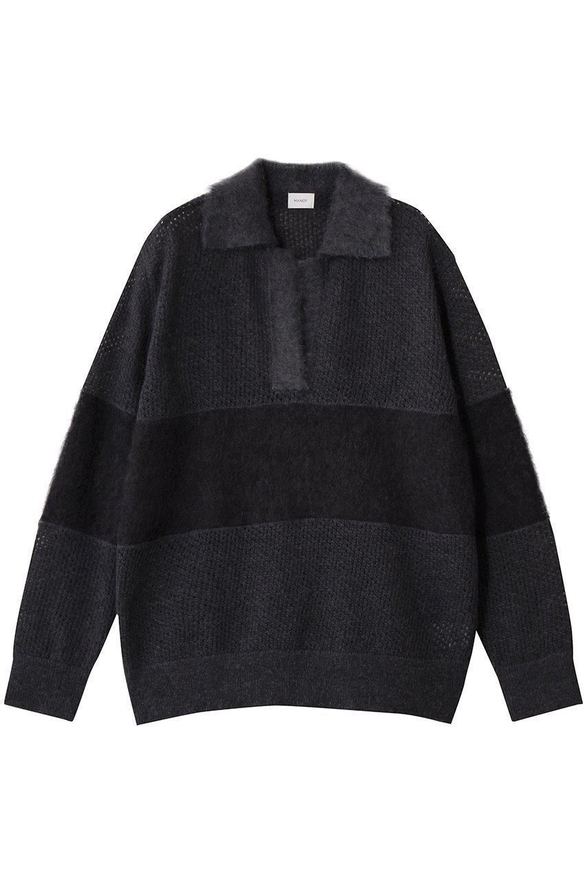 【マノフ/MANOF】のMOHAIR POLO KNIT インテリア・キッズ・メンズ・レディースファッション・服の通販 founy(ファニー) 　ファッション　Fashion　レディースファッション　Fashion for Women　トップス・カットソー　Cut & Sew Tops　ニット　Knit Tops & Sweaters　カジュアルプルオーバー・ニットトップス　Pullovers & Knit Tops / Casual Pullovers　シアー　Sheer, See-Through　スラックス　Slacks, Dress Pants　デニム　Denim, Jeans Material　ポロシャツ　Polo Shirt, Collared Tee　新作・新入荷　New Arrivals / New In　A/W・秋冬　Autumn/Winter　CHARCOAL|ID: prp329100004727486 ipo3291000000034153655