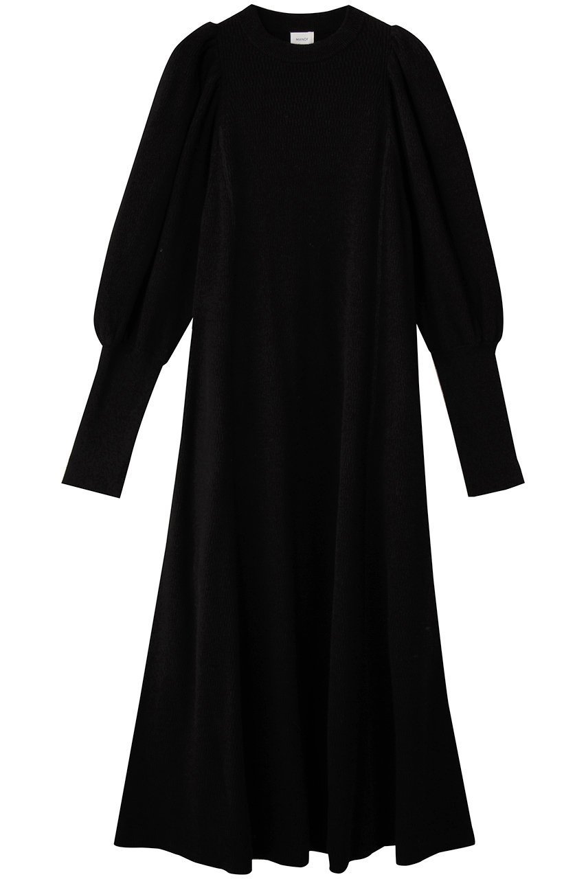 【マノフ/MANOF】のTHERMAL KNIT ONE PIECE インテリア・キッズ・メンズ・レディースファッション・服の通販 founy(ファニー) 　ファッション　Fashion　レディースファッション　Fashion for Women　ワンピース　Dresses　チュニック　Tunic Tops & Dresses　エレガント 上品　Elegant　ギャザー　Gathered, Ruffled　スリーブ　Sleeve, Long Sleeve / Short Sleeve　チュニック　Tunic, Long Top　フェミニン　Feminine, Girly　フレア　Flare, Flared　ロング　Long, Long-Length　A/W・秋冬　Autumn/Winter　BLACK|ID: prp329100004727487 ipo3291000000036041221