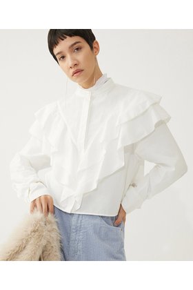 【ウィムガゼット/Whim Gazette】 【THE PAUSE】フリルショートシャツ人気、トレンドファッション・服の通販 founy(ファニー) ファッション Fashion レディースファッション Fashion for Women トップス・カットソー Cut & Sew Tops シャツ・ブラウス・オフィスカジュアル Elegant Blouses & Button-Ups コンパクト Compact, Small Size スタンド Stand Collar, Upright Stand スリーブ Sleeve, Long Sleeve / Short Sleeve トレンド Trend, Trending Now フリル Frill, Ruffle フロント Front, Front Design ロング Long, Long-Length |ID:prp329100004727511