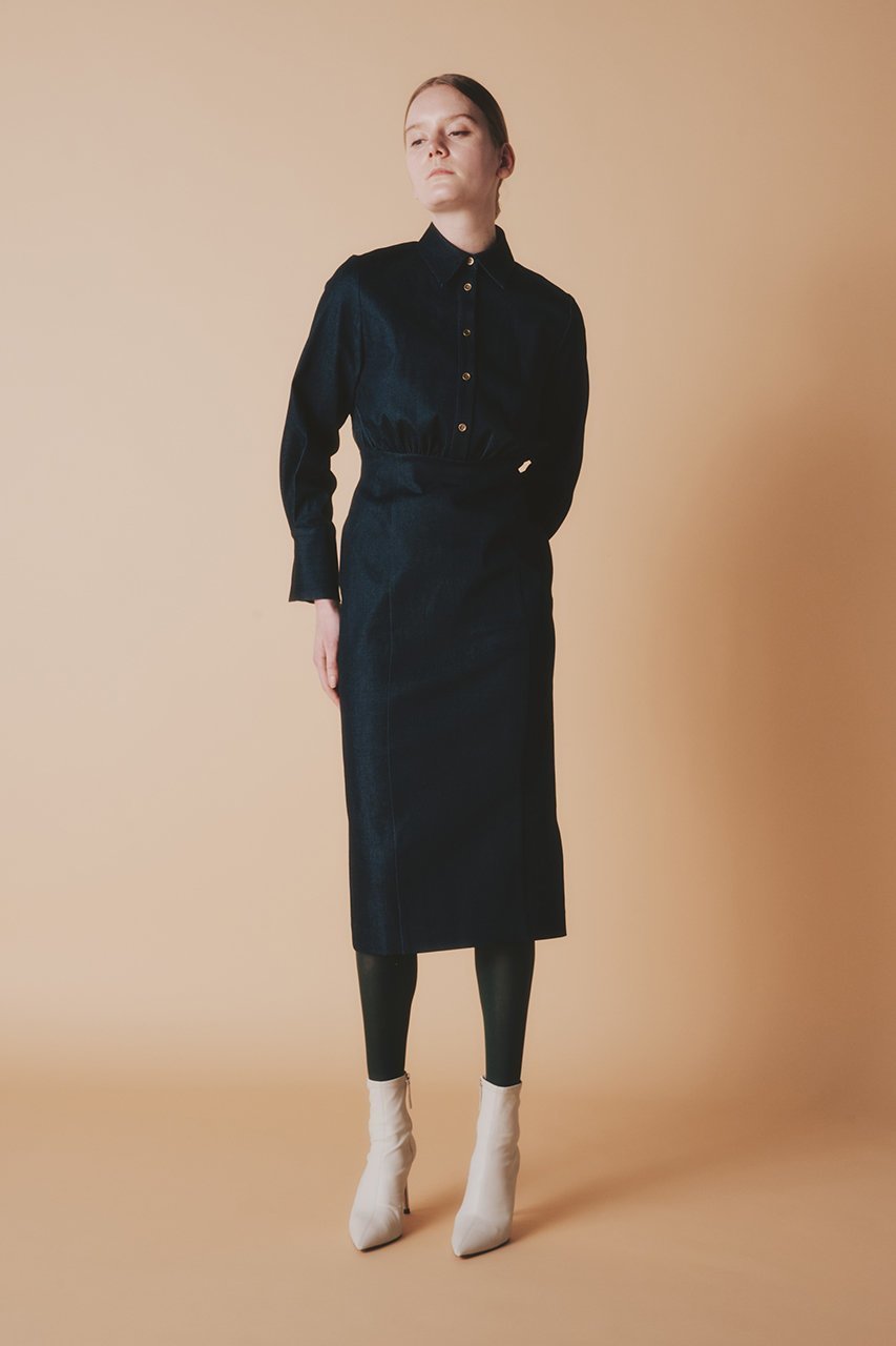 【ルームエイト/Room no.8】のサテン デニム シャツ ドレス 人気、トレンドファッション・服の通販 founy(ファニー) 　ファッション　Fashion　レディースファッション　Fashion for Women　ワンピース　Dresses　フォーマル・パーティードレス・結婚式用ドレス　Elegant & Casual Dresses　チュニック　Tunic Tops & Dresses　サテン　Satin, Glossy Fabric　チュニック　Tunic, Long Top　デニム　Denim, Jeans Material　ドレス　Dress, One-Piece　フェミニン　Feminine, Girly　ロング　Long, Long-Length　再入荷　Restock / Back in Stock　other-7|ID: prp329100004727544 ipo3291000000035617705